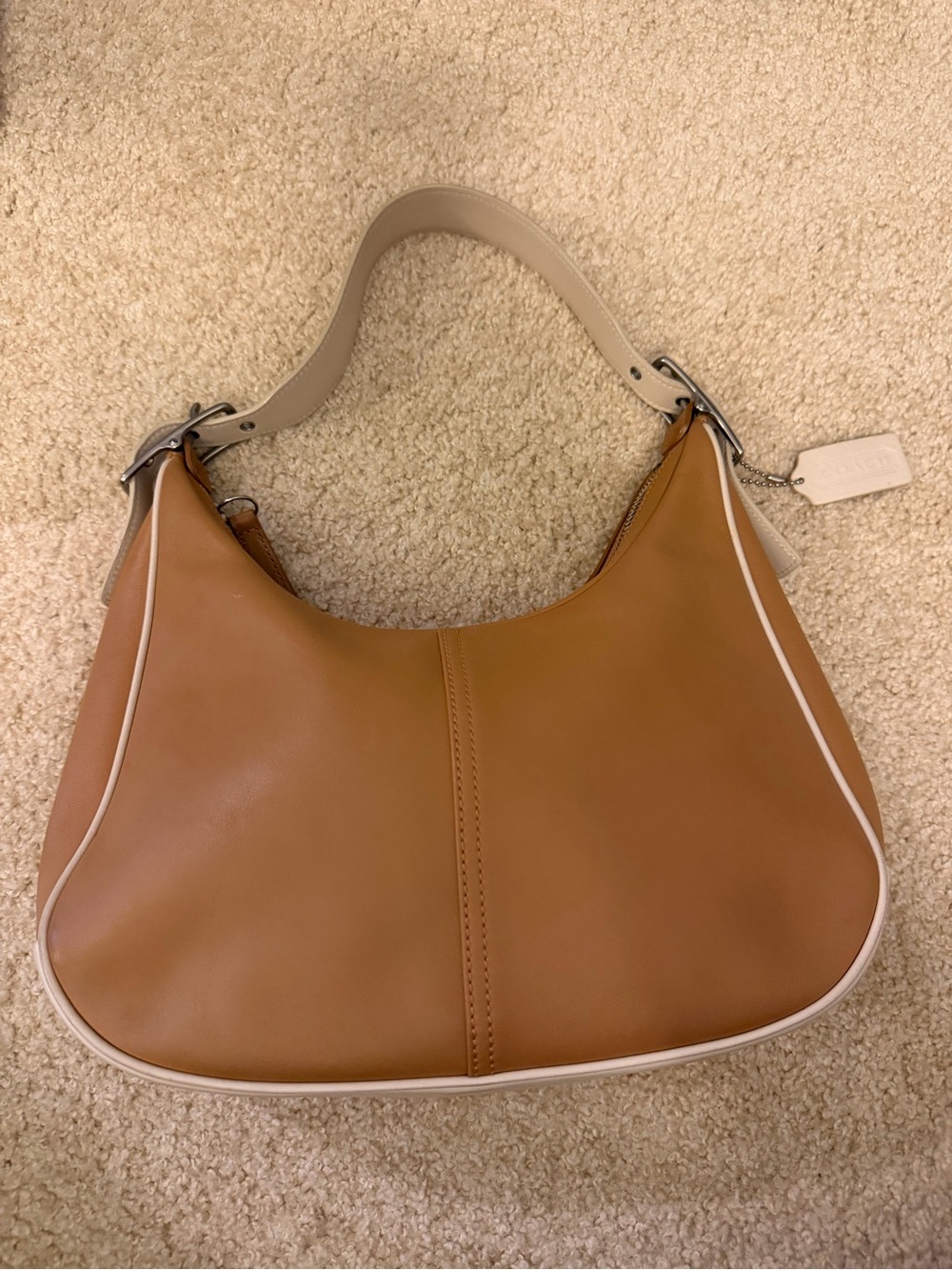Coach Tan Leather Hobo Shoulder Bag Cream Trim